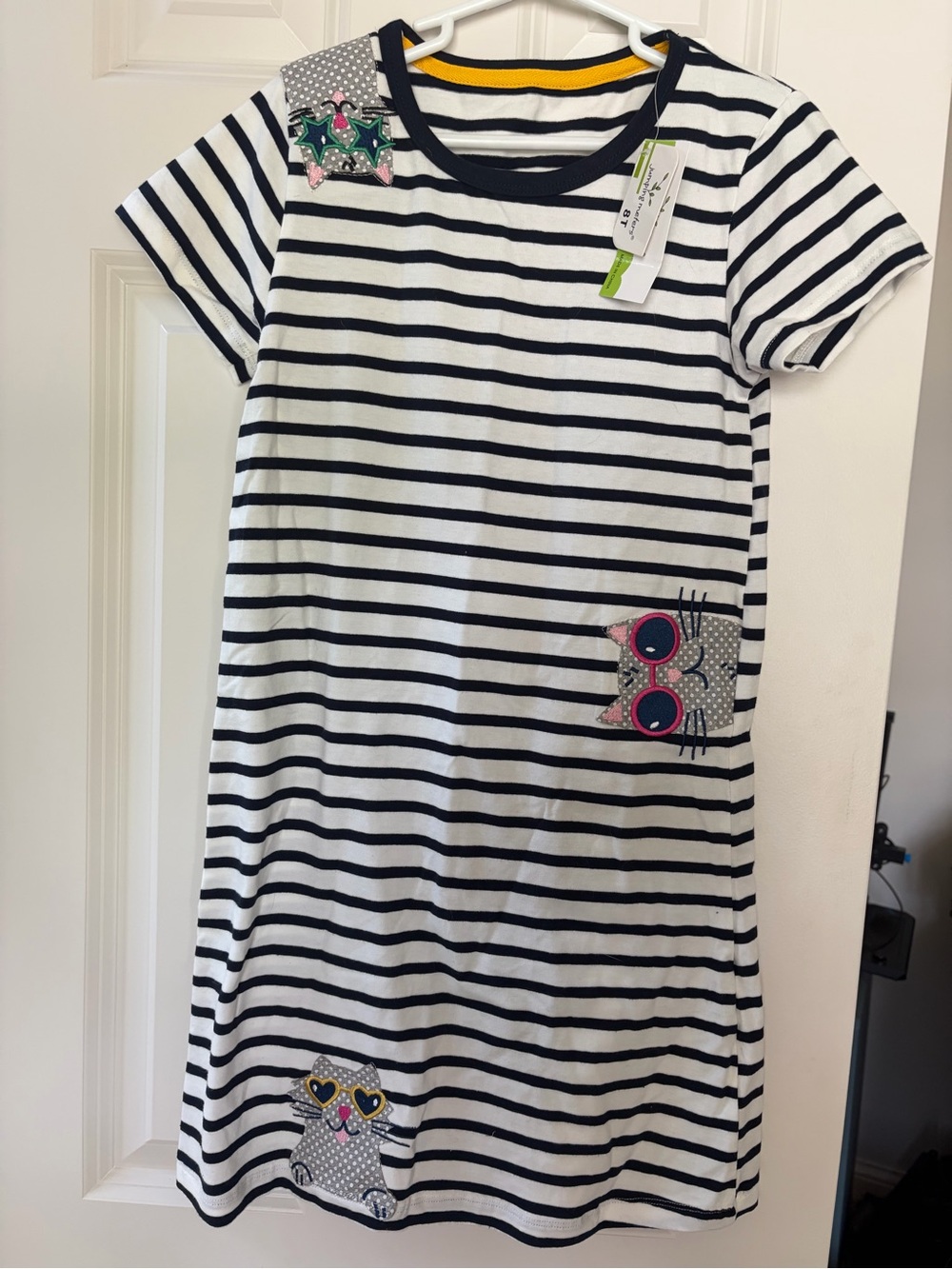 NWT Girls Navy & White Striped Cat Pocket Dress